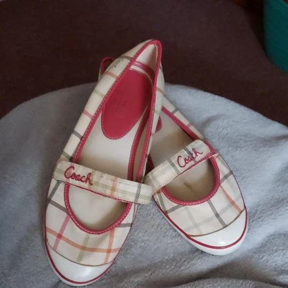 Coach Plaid Mary Jane Shoes - Pink and White - Picture 3 of 7